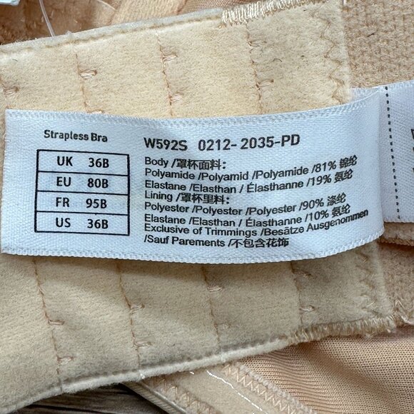 Delmira Strapless Bra Womens Size 36B Beige Unlined Underwire Peach Dew W592S - Picture 8 of 9